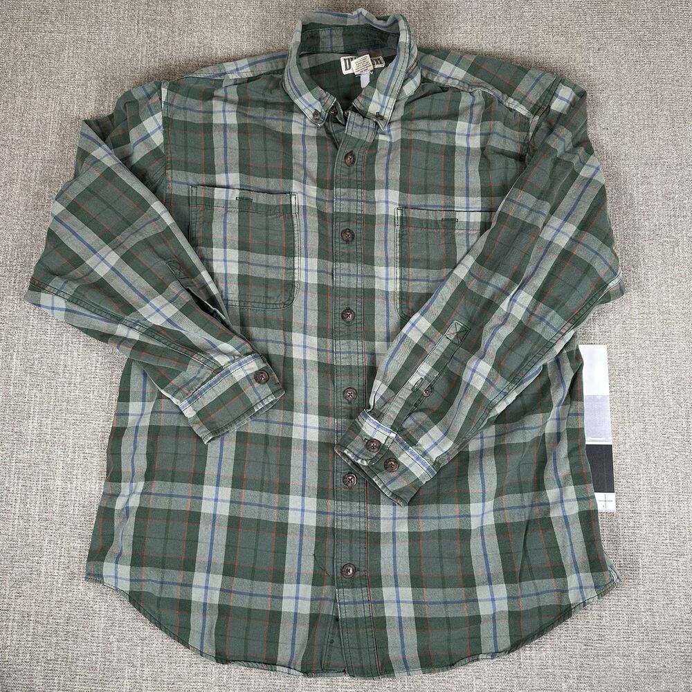 Duluth Trading Co Mens Large Plaid Flannel Shirt Red Blue Green Outdoors Work